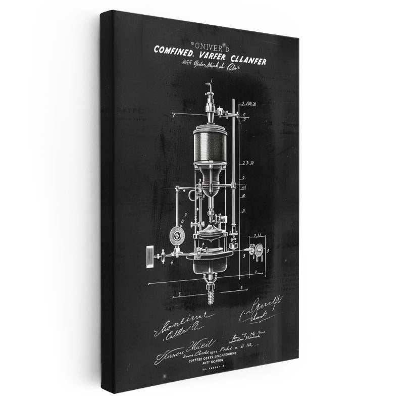 Dikey Kanvas Tablo Mekanik Vakum Aparatı Patent Çizimi Teknik Vintage Tablo Ev Ofis Duvar Dekoru