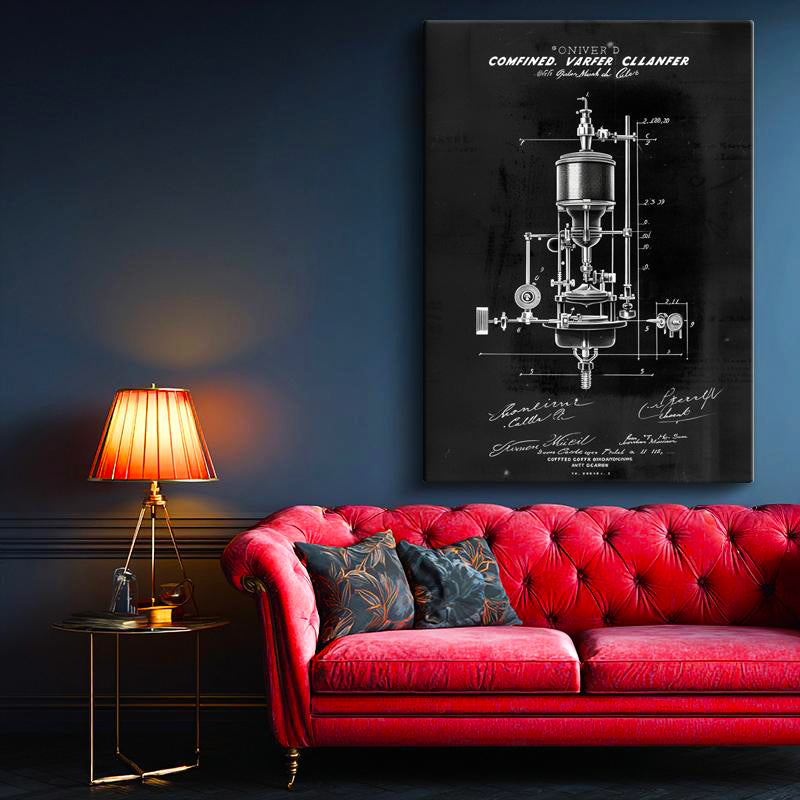 Dikey Kanvas Tablo Mekanik Vakum Aparatı Patent Çizimi Teknik Vintage Tablo Ev Ofis Duvar Dekoru