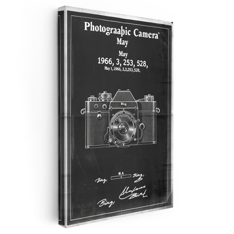 Dikey Kanvas Tablo Fotoğraf Makinesi Patent Çizimi Ön Görünüm Vintage Tablo Ev Ofis Duvar Dekoru