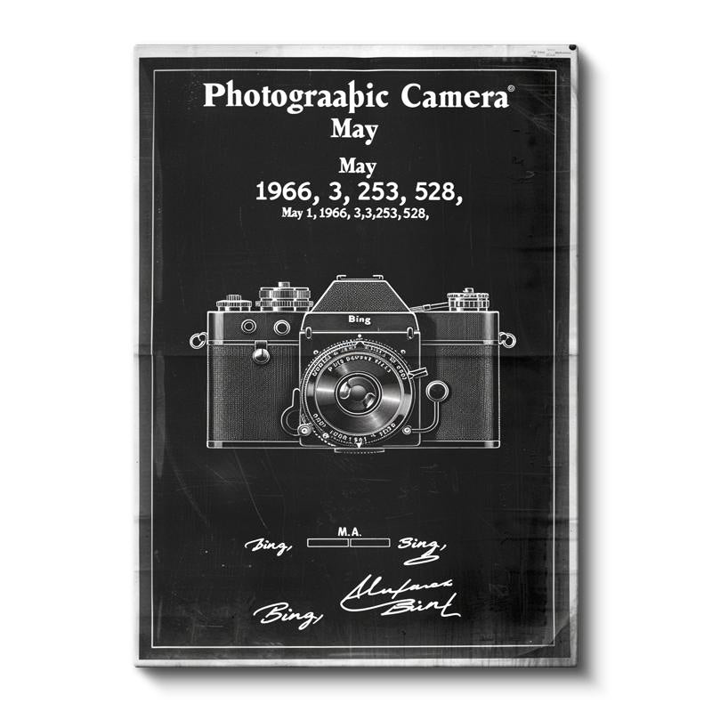 Dikey Kanvas Tablo Fotoğraf Makinesi Patent Çizimi Ön Görünüm Vintage Tablo Ev Ofis Duvar Dekoru