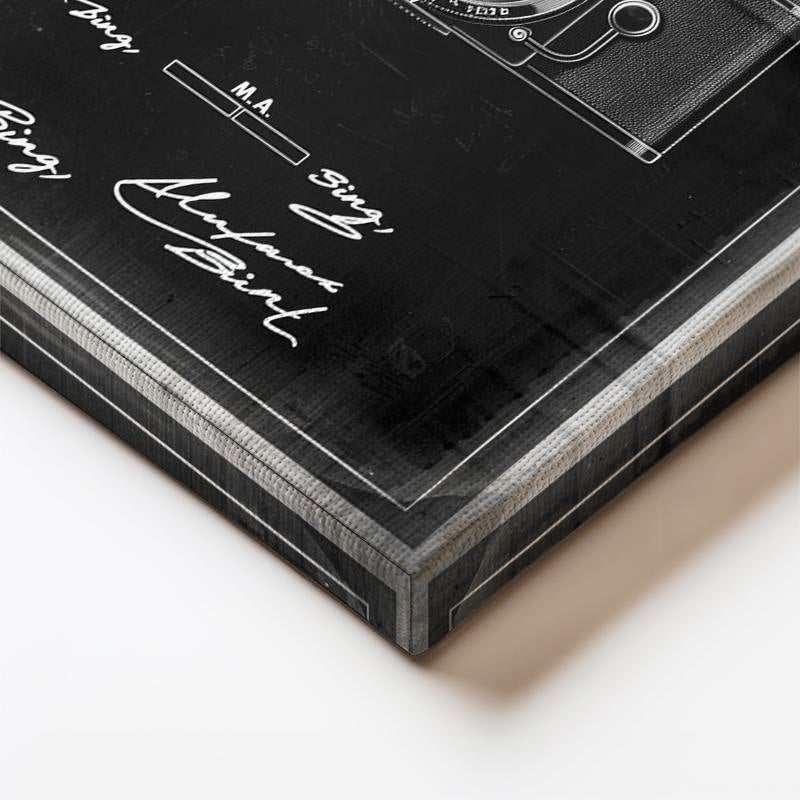 Dikey Kanvas Tablo Fotoğraf Makinesi Patent Çizimi Ön Görünüm Vintage Tablo Ev Ofis Duvar Dekoru