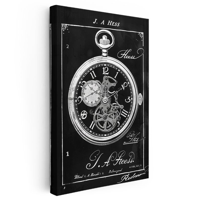 Dikey Kanvas Tablo Cep Saati Mekanizması Patent Çizimi Teknik Vintage Tablo Ev Ofis Duvar Dekoru