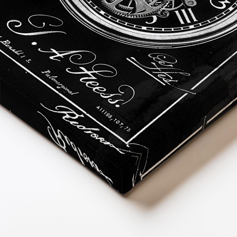 Dikey Kanvas Tablo Cep Saati Mekanizması Patent Çizimi Teknik Vintage Tablo Ev Ofis Duvar Dekoru