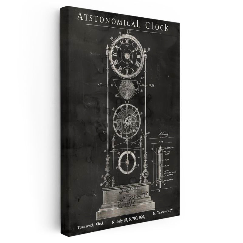 Dikey Kanvas Tablo Astronomik Saat Mekanizması Patent Teknik Vintage Tablo Ev Ofis Duvar Dekoru