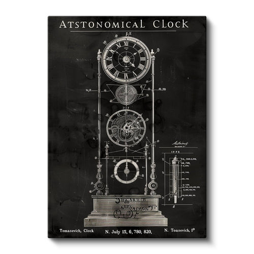 Dikey Kanvas Tablo Astronomik Saat Mekanizması Patent Teknik Vintage Tablo Ev Ofis Duvar Dekoru