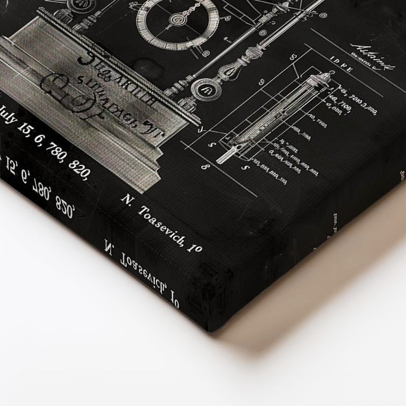 Dikey Kanvas Tablo Astronomik Saat Mekanizması Patent Teknik Vintage Tablo Ev Ofis Duvar Dekoru