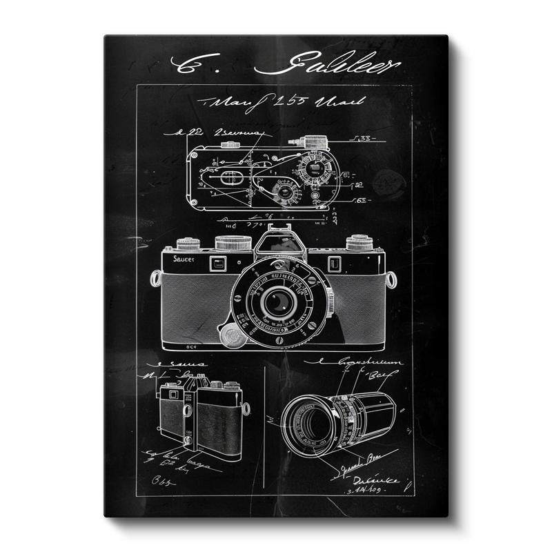 Dikey Kanvas Tablo Kamera Çeşitleri Patent Çizimi Detaylı Vintage Tablo Ev Ofis Duvar Dekoru