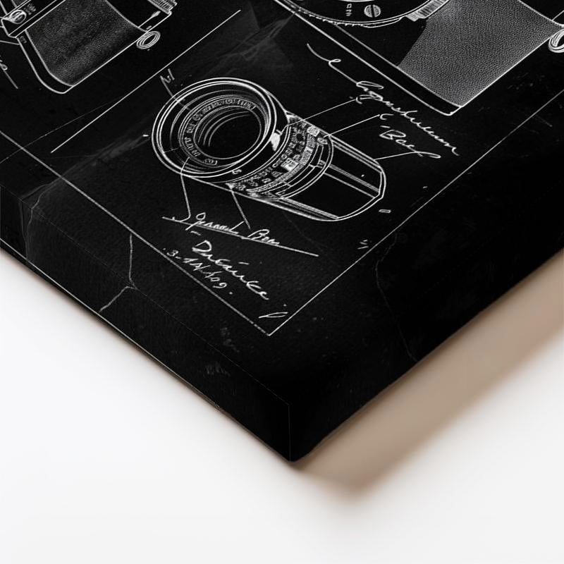 Dikey Kanvas Tablo Kamera Çeşitleri Patent Çizimi Detaylı Vintage Tablo Ev Ofis Duvar Dekoru
