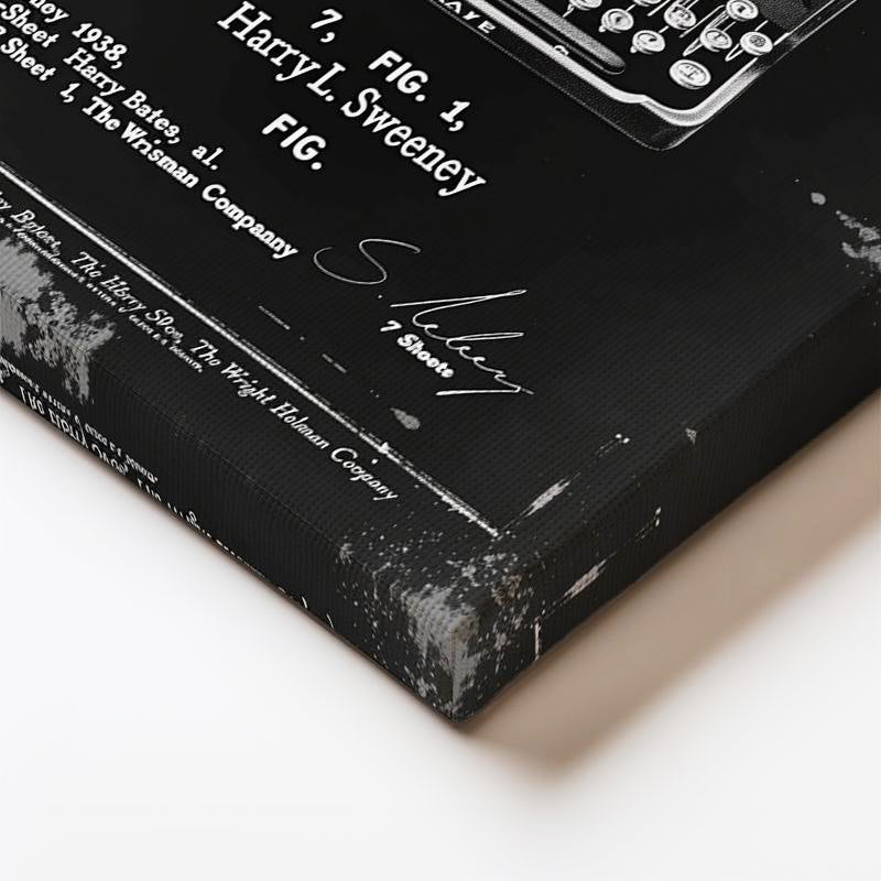 Dikey Kanvas Tablo Daktilo Patent Çizimi Klavye Ön Görünüm Vintage Tablo Ev Ofis Duvar Dekoru