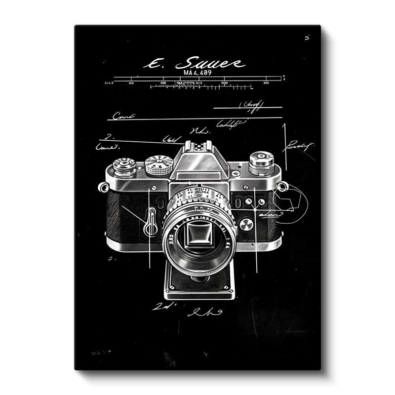 Dikey Kanvas Tablo Fotoğraf Makinesi Patent Çizimi Yakın Çekim Vintage Tablo Ev Ofis Duvar Dekoru