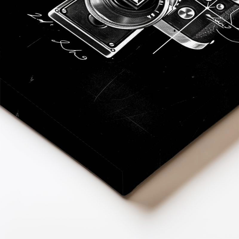 Dikey Kanvas Tablo Fotoğraf Makinesi Patent Çizimi Yakın Çekim Vintage Tablo Ev Ofis Duvar Dekoru