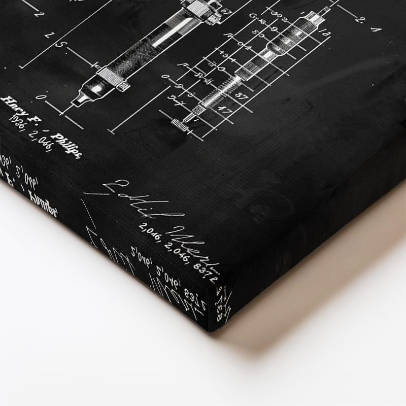 Dikey Kanvas Tablo Tornavida ve Uçları Patent Çizimi Teknik Vintage Tablo Duvar Dekoru