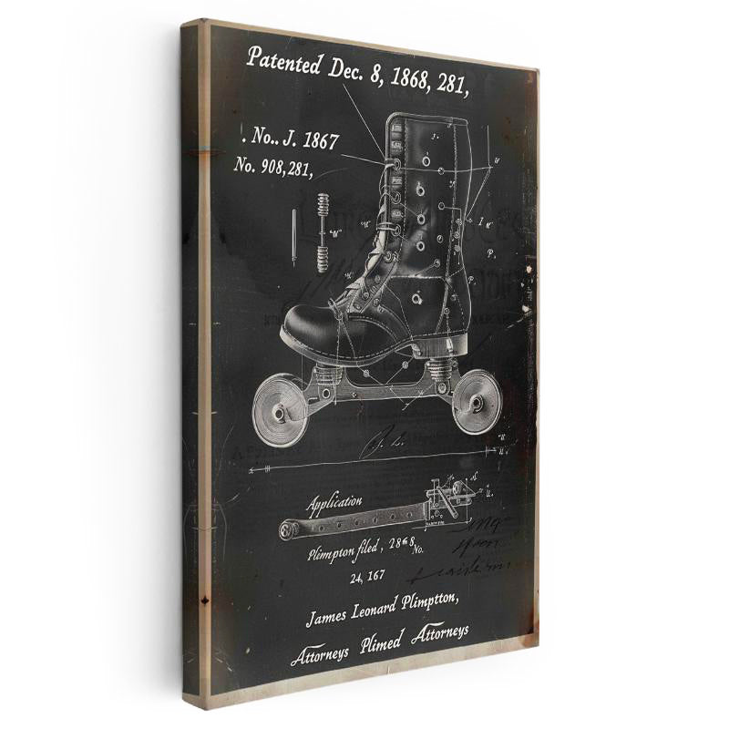 Dikey Kanvas Tablo Tekerlekli Paten Patent Çizimi Teknik Spor Vintage Tablo Ev Ofis Duvar Dekoru