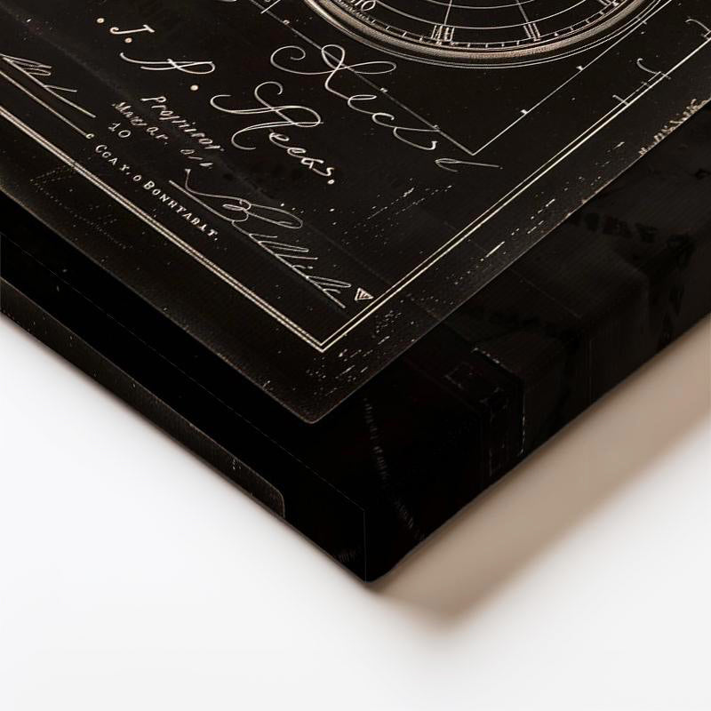 Dikey Kanvas Tablo Cep Saati Mekanizması Patent Çizimi Teknik Vintage Tablo Duvar Dekoru