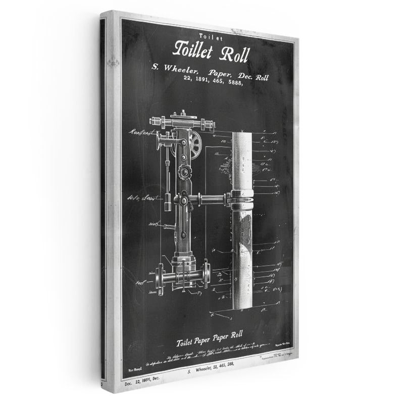 Dikey Kanvas Tablo Tuvalet Kağıdı Mekanizması Patent Teknik Vintage Tablo Ev Ofis Duvar Dekoru