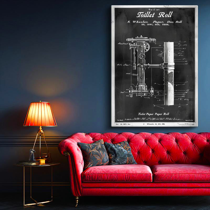 Dikey Kanvas Tablo Tuvalet Kağıdı Mekanizması Patent Teknik Vintage Tablo Ev Ofis Duvar Dekoru