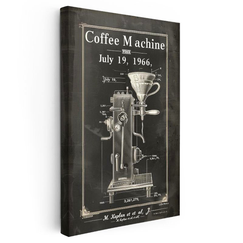 Dikey Kanvas Tablo Filtreli Kahve Makinesi Patent Teknik Vintage Tablo Ev Ofis Duvar Dekoru