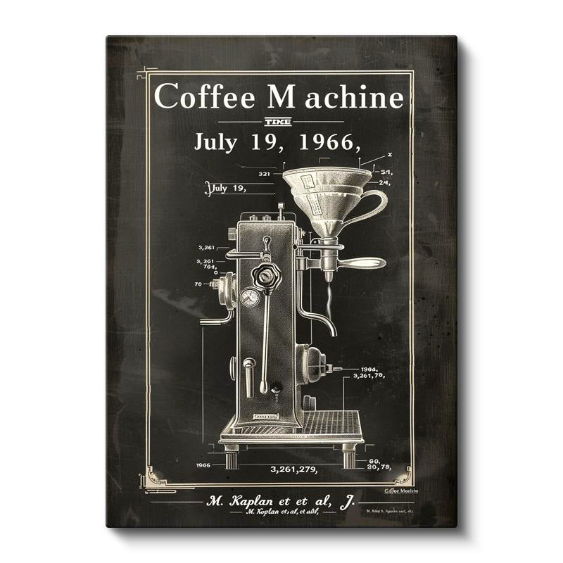 Dikey Kanvas Tablo Filtreli Kahve Makinesi Patent Teknik Vintage Tablo Ev Ofis Duvar Dekoru