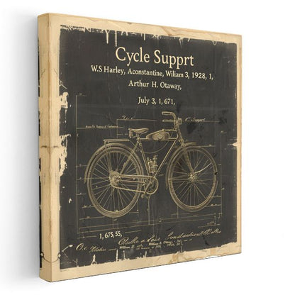 Vintage Bisiklet Patenti - 1928 Harley Tasarımı Kanvas Tablo
