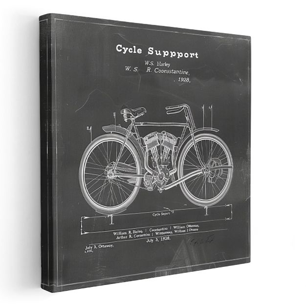Retro Motosiklet Çizimi - 1928 Mühendislik Tasarımı Kanvas Tablo