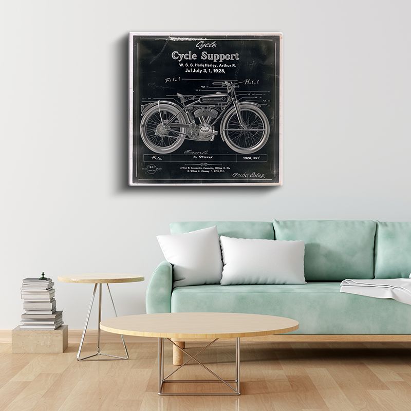 Antika Motosiklet Patenti - Harley Teknik Çizim Kanvas Tablo
