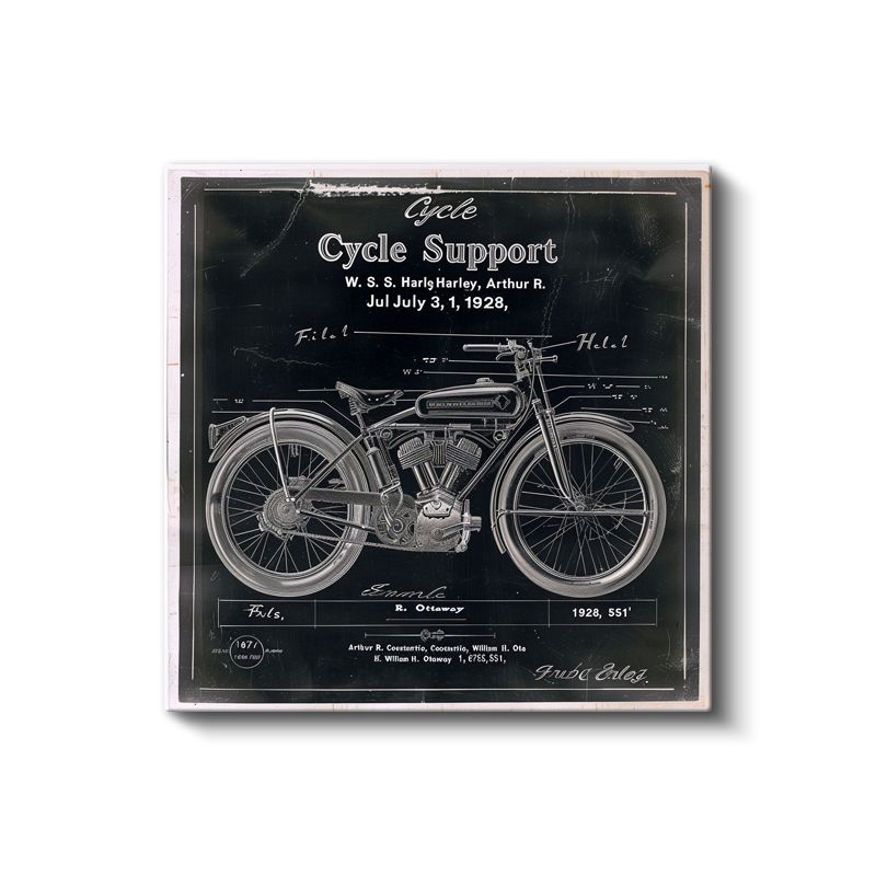 Antika Motosiklet Patenti - Harley Teknik Çizim Kanvas Tablo