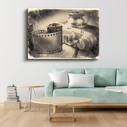Nostaljik Fotoğraf Makinesi - Film Şeridi Detaylı Kanvas Tablo