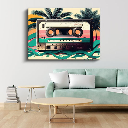 Retro Kaset - Renkli Vintage Müzik Kanvas Tablo