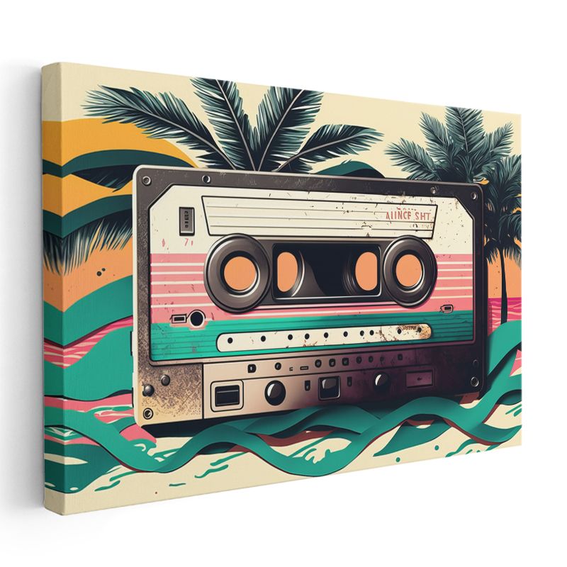 Retro Kaset - Renkli Vintage Müzik Kanvas Tablo