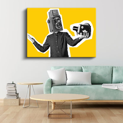 Klasik Fotoğraf Makineleri - Sarı Kolaj Kanvas Tablo