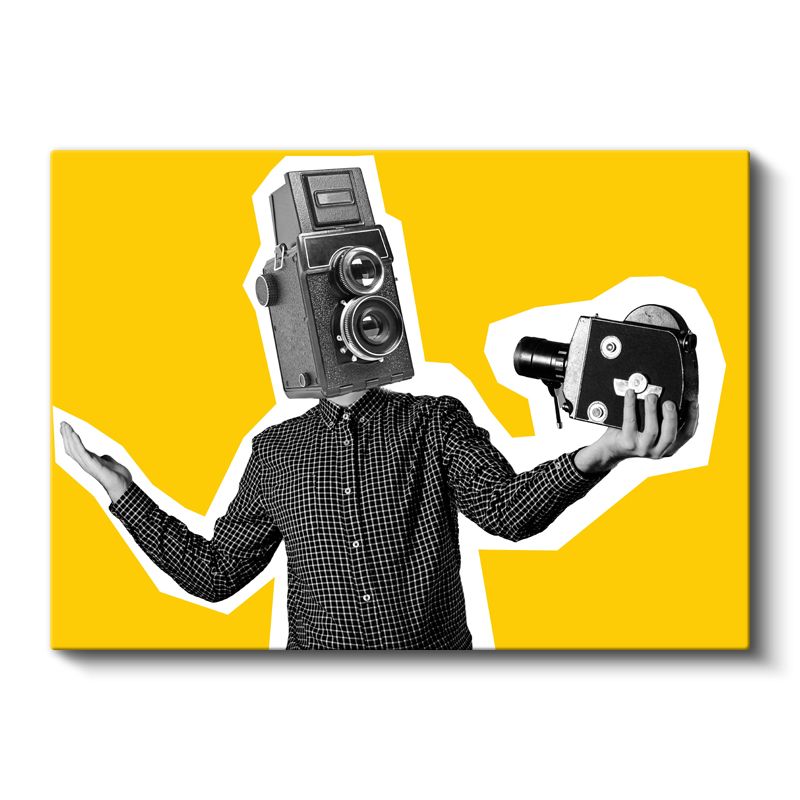 Klasik Fotoğraf Makineleri - Sarı Kolaj Kanvas Tablo