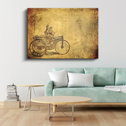 Nostaljik Bisiklet - El Yapımı Antika Tasarım Kanvas Tablo