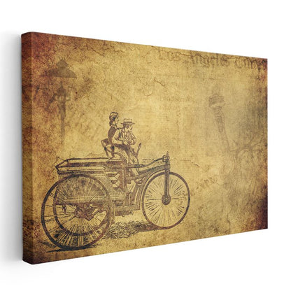 Nostaljik Bisiklet - El Yapımı Antika Tasarım Kanvas Tablo