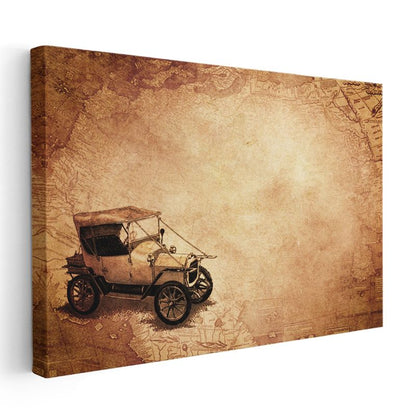 Antika Otomobil - Nostaljik Seyahat Temalı Kanvas Tablo