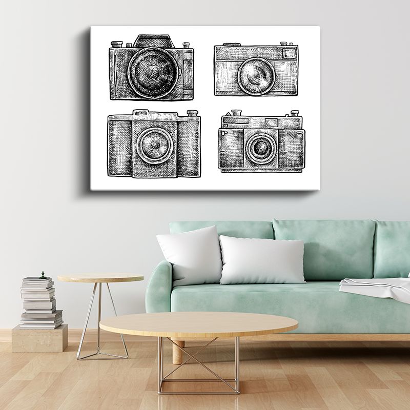 Fotoğraf Makineleri Koleksiyonu - El Çizimi Tasarım Kanvas Tablo