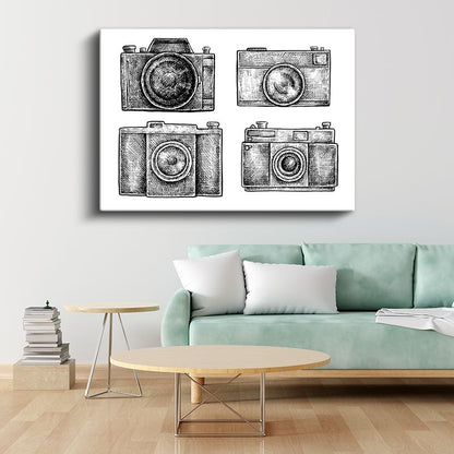 Fotoğraf Makineleri Koleksiyonu - El Çizimi Tasarım Kanvas Tablo