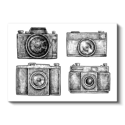 Fotoğraf Makineleri Koleksiyonu - El Çizimi Tasarım Kanvas Tablo