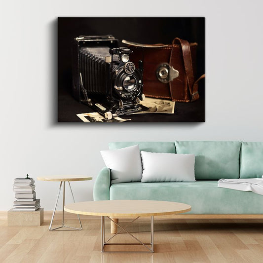 Körüklü Fotoğraf Makinesi - Deri Çantalı Klasik Model Kanvas Tablo