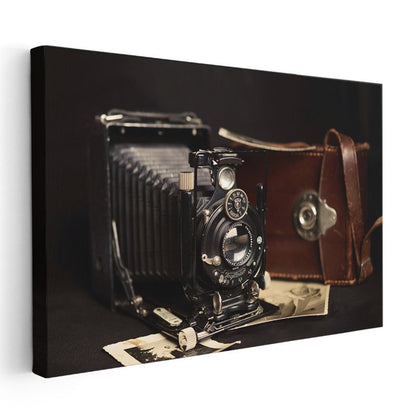 Körüklü Fotoğraf Makinesi - Deri Çantalı Klasik Model Kanvas Tablo