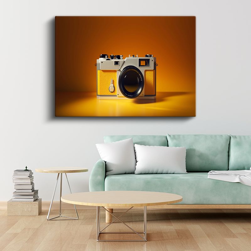 Sarı Fotoğraf Makinesi - Retro Tasarım Kanvas Tablo