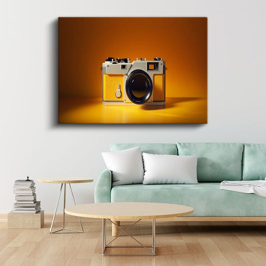 Sarı Fotoğraf Makinesi - Retro Tasarım Kanvas Tablo