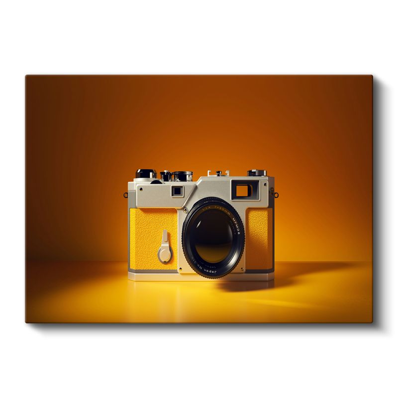 Sarı Fotoğraf Makinesi - Retro Tasarım Kanvas Tablo