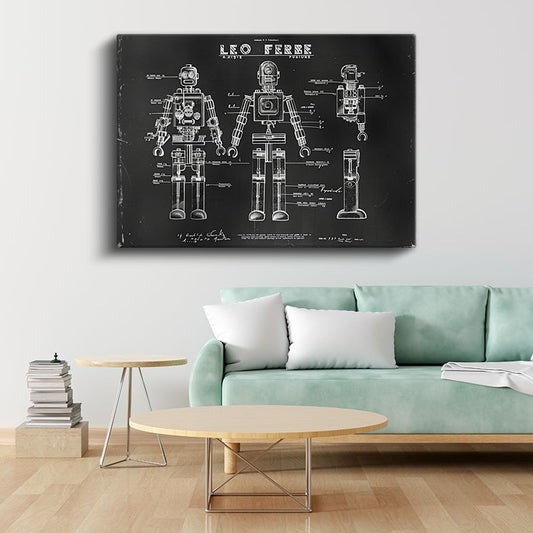 Robot Şeması - Vintage Teknik Çizim Kanvas Tablo