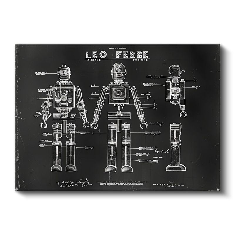 Robot Şeması - Vintage Teknik Çizim Kanvas Tablo