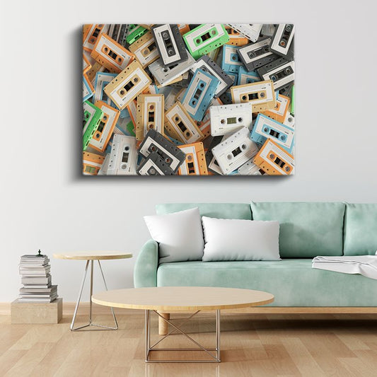 Renkli Kasetler - Nostaljik Müzik Koleksiyonu Kanvas Tablo