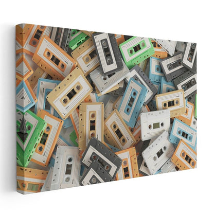 Renkli Kasetler - Nostaljik Müzik Koleksiyonu Kanvas Tablo