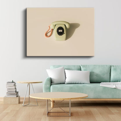 Krem Çevirmeli Telefon - Retro İletişim İkonu Kanvas Tablo