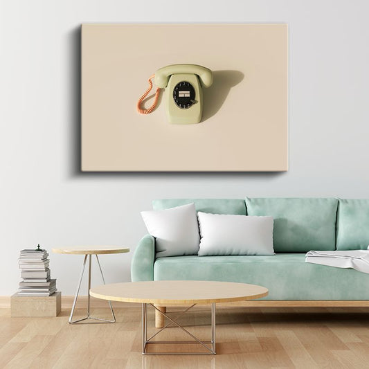 Krem Çevirmeli Telefon - Retro İletişim İkonu Kanvas Tablo
