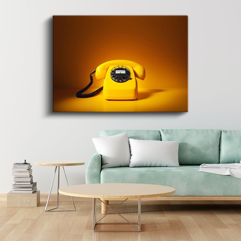 Sarı Çevirmeli Telefon - Amber Işıklı Retro İletişim Aracı Kanvas Tablo
