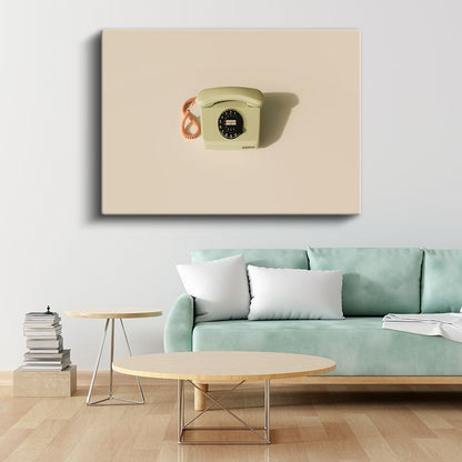Duvar Tipi Çevirmeli Telefon - Krem Tonlu Nostaljik İletişim Kanvas Tablo